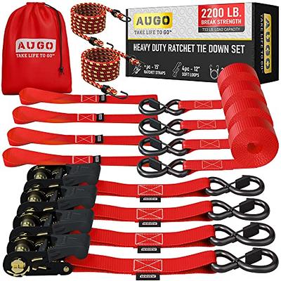 AUGO Ratchet Straps Heavy Duty 4 Pack -15 FT - 2200 LB Break