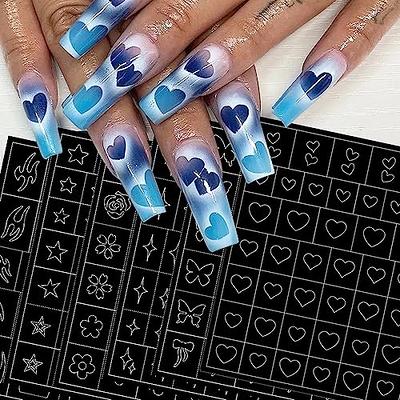 6 Sheets Heart Star Flowers Butterfly Flame Nail Art Stickers, Airbrush  Nail Stencils Stickers for Nail Art French Design Hollow Nail Guides Decals