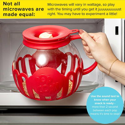 The Original Korcci 3 Quart Microwave Glass Popcorn Popper, Borosilicate  Glass, Dishwasher Safe, 3-in-1 Silicone Lid, BPA Free, Family Size (Red)