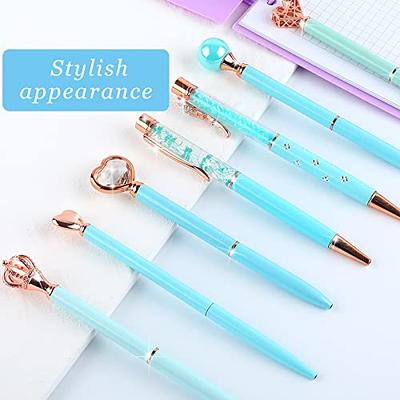 WEMATE 8PCS White Ballpoint Pens Set Metal Crystal Diamond Pen Fancy Pen  for Journaling in Black