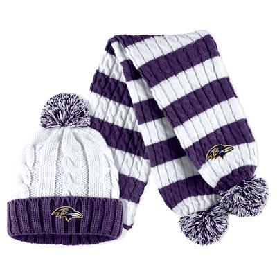 Wear by Erin Andrews Purple Baltimore Ravens Colorblock Cuffed Knit Hat with Pom and Scarf Set