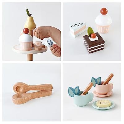 PairPear Wooden Toy Tea Set for Toddler Tea Party with Play Food