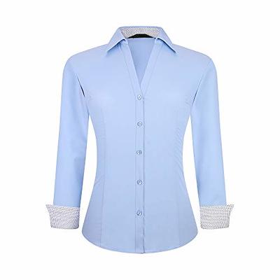 Damipow Womens Long Sleeve Button Down Dress Shirt Wrinkle Free Stretch  Bamboo Shirts for Women Work Blouse,Blue,S - Yahoo Shopping