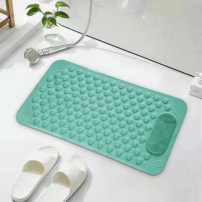 DEXI Bath Tub Shower Mat Non-Slip 16 x 39 Extra Long Bathtub Mats, Suction Cups, Drain Holes, Machine Washable Bathroom Mat, Clear Grey