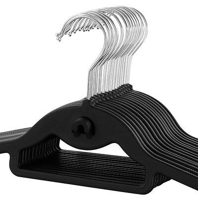 Matte Black Plastic Combo hanger with Adjustable Clips and Notches, (Box of  50) 