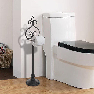 Matte Black Metal Toilet Tissue Paper Roll Holder Stand by mDesign