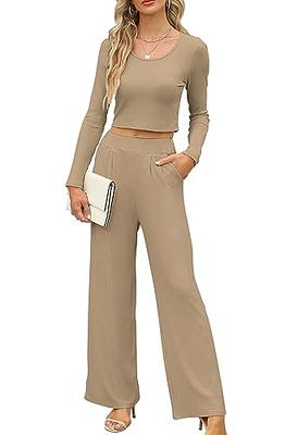 Women's Ribbed High Waisted Plicated Side Pocket Wide Leg Casual Pants -  Halara