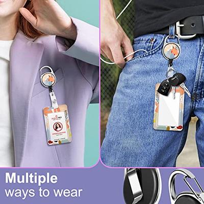 ID Badge Holder with Lanyard, Retractable Badge Reel with Swivel Belt Clip,  Detachable Lanyard Name Card Tag Vertical ID Protector Badge Reel for