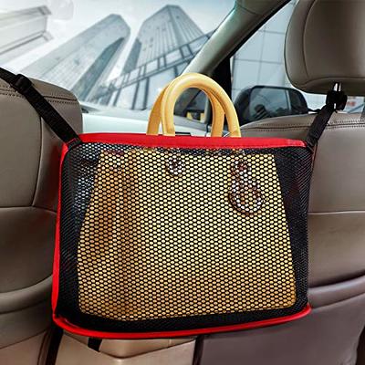 Car Net Pocket Handbag Holder Purse Organizer Seat Side Storage Mesh Bag  for Universal car Black/Red 