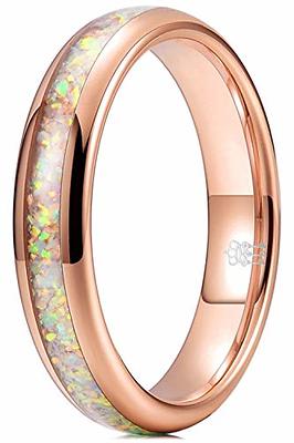 THREE KEYS JEWELRY Mens Womens Tungsten Rings 8mm 4mm Galaxy Series  Created-opal Inlay Wedding Bands 
