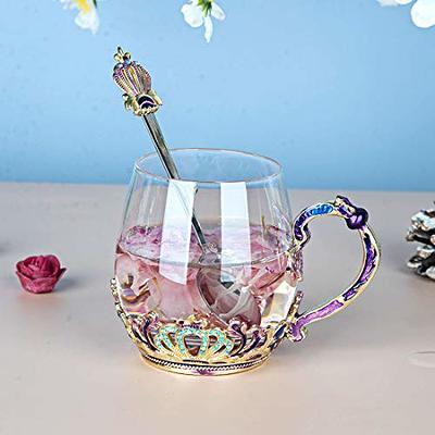 SWTHONY Glass Tea Cup Mug with Spoon European Style Carved Flower Glass  Coffee Mugs Cups Set Rhinest…See more SWTHONY Glass Tea Cup Mug with Spoon