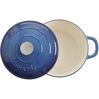 Crock-Pot 5 Quart Round Enamel Cast Iron Covered Dutch Oven Food Cooker,  Blue