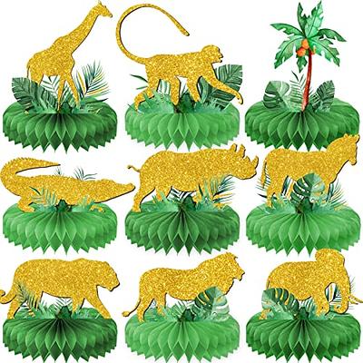 9 Pcs Gold Safari Party Supplies Glitter Jungle Safari Animals