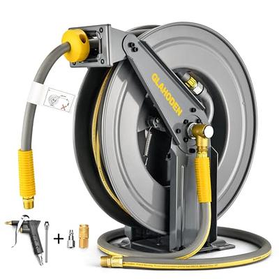 Ecomax 3/8 in. x 50 ft Retractable Enclosed Air Hose Reel with Auto Rewind,  Heavy Duty Reel, NPT 1/4 Inch, Any Length Lock, 180° Swivel Bracket, MAX  Pressure 348 PSI, Model: ELG08