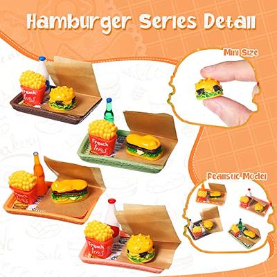 100pcs Miniature Food Drinks Bottle Toys Dollhouse Mixed Resin Accessories for Adults Kids Kitchen Accessories for Pretend Play Hamburger, Pizza,Cake