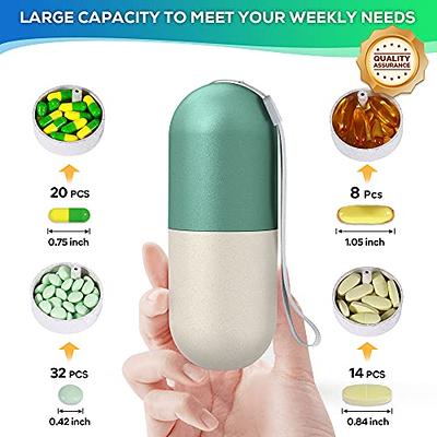 Zannaki Upgrade Large Compartment Grain Fiber Moisture Proof Cute Weekly Pill  Organizer Laser Carving Markings BPA Free Travel Hiking 7 Day Pill Box Case  to Hold PillsVitaminsFish OilSupplements Tiffany Blue Beige