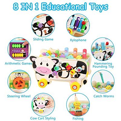 8 in 1 Montessori Toys for 1 2 3 4 Year Old Boy Girl Baby Toys Hammer  Pounding Toys, Toddler Toys Age 1-2 with Whack A Mole Fishing Game  Xylophone Preschool Learning Toys Christmas Birthday Gift 