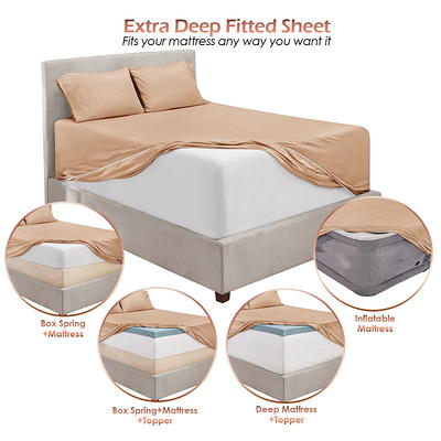 Taupe Twin/XL Size Fitted Sheet,4 Way Stretch Fits Standard and