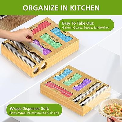 Ziplock Kitchen Bag Organizer Bamboo, 6 in 1 Wrap Dispenser With Cutter,  Kitchen Storage Ziplock Bag Organizer For Drawer, Compatible With Ziplock  Gallon, Quart, Sandwich, Snack, Aluminum Foil - Yahoo Shopping