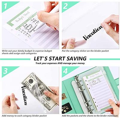 DMluna A6 Budget Binder, PU Leather Money Organizer for Cash Bills Coupon,  Planner Book Notebook Cover with 12 Zipper Envelopes for Budgeting Expense