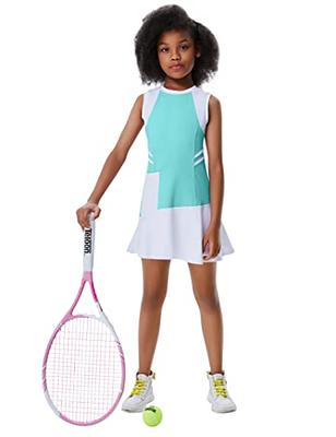 Chictry Kids Girls Golf Tennis Dress with Shorts Outfit Solid Color  Sleeveless Sports Dress Black 6 