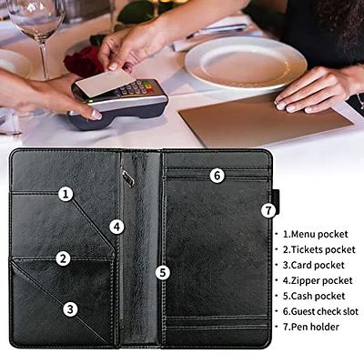 Server Book Organizer, 5 x 9 Inch Server Book Wallet with Zipper Pocket and  Pen Holder for Restaurant Waitress Waiter, Blue 