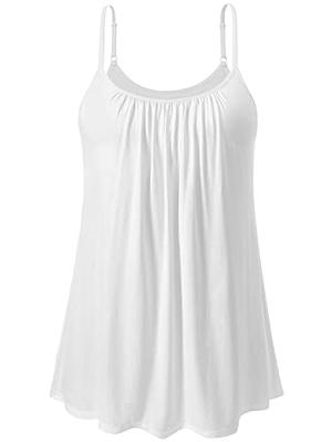 Plus Size Casual Flowy Loose Fit Tank Tops with Built in Bra Camisole for  Women