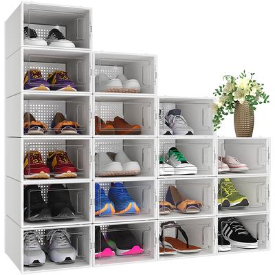 Foldable Shoe Box, Stackable Clear Shoe Storage Box - 12 Pack - Gray