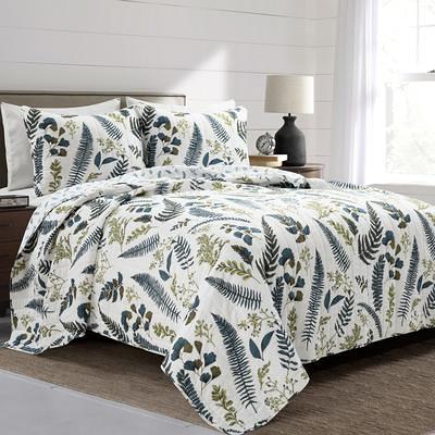 Cottagecore Flower Stripe Oversized Reversible Cotton Quilt 3 Piece Set, Lush Decor