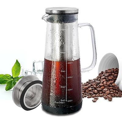 LHS Cold Brew Coffee Maker 2 in 1 Iced Coffee Maker, Glass Pitcher with  Lid- 1.2