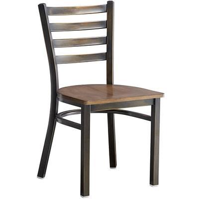 Lancaster Table & Seating Clear Coat Finish Cross Back Chair with 2 1/2  Black Vinyl Padded Seat - Detached