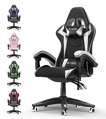 Gaming Chair Fabric with Pocket Spring Cushion, Massage Game Chair Cloth  with Headrest, Ergonomic Computer Chair with Footrest 290LBS, Black and  Grey 
