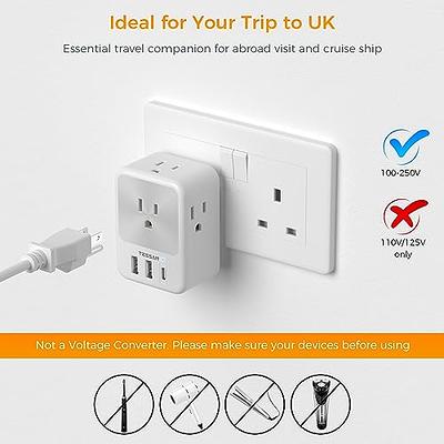 TESSAN US to UK Plug Adapter, Type G UK Travel Plug Adapter, Ireland  Scotland Dubai Power Adapter with 3 Outlets and 2 USB Ports, USA to England