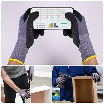 LOCCEF Work Gloves MicroFoam Nitrile Coated-6 Pairs,Seamless Knit Nylon  Gloves,Gray Work gloves