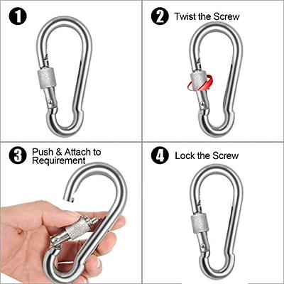 Acquwistach Locking Carabiner Clips 6 Pack 3.15 Stainless Steel