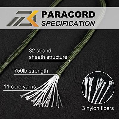 KOVKCOVB 650 Survival Cord Strength Paracord Rope Parachute Cord,10-Strand Fire Cord with Tinder Cord,Fishing Line,Cotton Thread U.S. Military Type