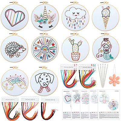 ZOCONE 6 Packs Embroidery Necklace Kit, Embroidery Pendant Kit Mini Cross Stitch Kit with 4 Hoops, Necklace, Pendant, Stamped Pattern Cloth