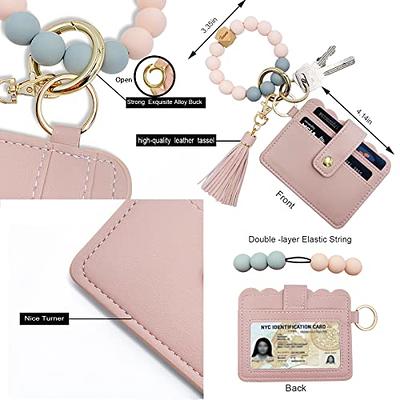 TSNSOEEO Wristlet Keychain Bracelet Wallet, Key Ring Silicone Bead