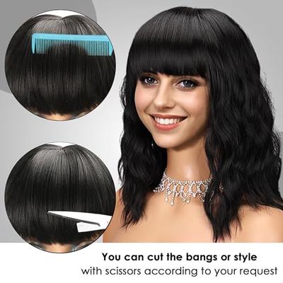 forfeels Short Wavy Black Wig with Bangs Bob Short Charming Curly Wavy Wig  Women Synthetic Natural Looking Heat Resistant Fiber Hair for Women  (14inch) - Yahoo Shopping