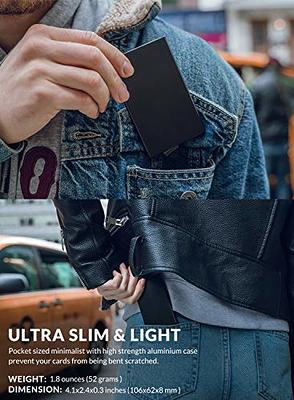 VULKIT Pop Up Wallet Automatic Leather Slim Credit Card Holder RFID  Blocking Metal Double Card Case for Men and Women Carbon Fiber Black