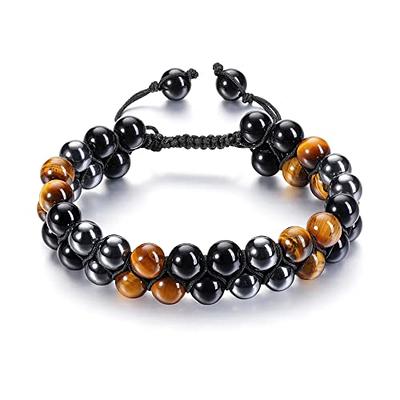 MengPa Mens Beaded Bracelets Matte Lava Rock Volcanic Stone Beads for Women Stretch Bracelet Fashion Jewelry