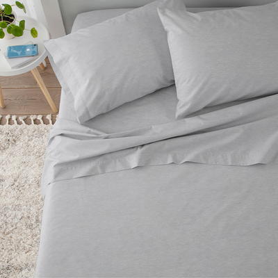 Light Grey 4Pc Cotton Bed Sheet Set 1 Flat Sheet, 1 Fitted Sheet