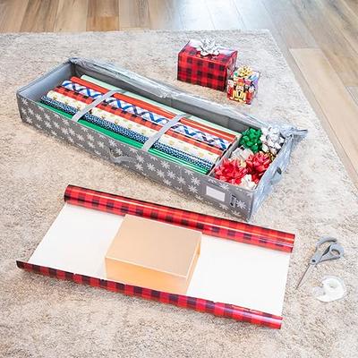 ZOBER Wrapping Paper Storage Containers - 40 Inch Gift Wrapping Organizer  Storage W/Interior Pockets - Fits 20 Standard Rolls of Wrapping Paper,  Bows