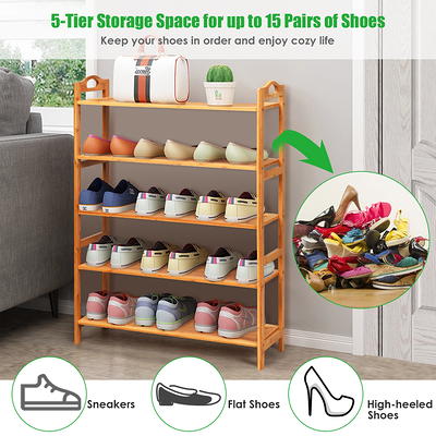 Shoes Rack Shelf Organizer Entryway 5 Tier Bamboo for 24 Pair