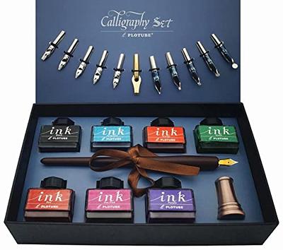 Karhood Feather Quill Pen and Ink Set - Antique Calligraphy Dip Pen with  Ink, 5 Replacement Nibs and Pen Stand Base for Beginners Writing (Black) -  Yahoo Shopping