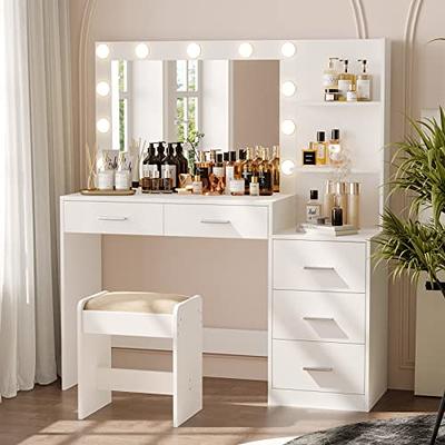 Rovaurx 46.7 W Makeup Vanity Set with Lights and Mirror, Vanity Desk with 5  Drawers, 3 Lighting Colors, Dressing Table for Bedroom, Studio, White  RSZT106WD - Yahoo Shopping