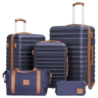 LONG VACATION Luggage Set 4 Piece Luggage Set ABS hardshell TSA Lock  Spinner Wheels Luggage Carry on Suitcase (WHITE-BROWN, 6 piece set)