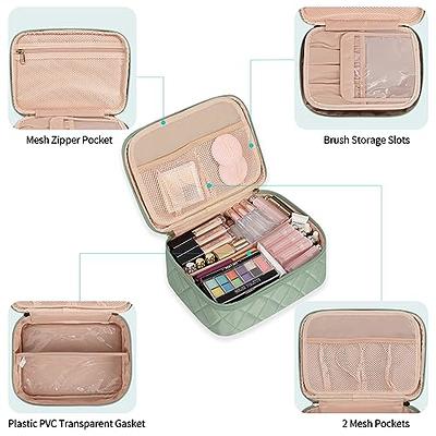 SFXULIX Large Capacity Travel Cosmetic Bag - Makeup Bag, PU Leather  Waterproof Cosmetic Bag, Women Portable Make up Bag With Handle and Divider  Flat