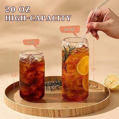 20 oz Glass Cups with Bamboo Lids and Glass Straw - 4pcs Set