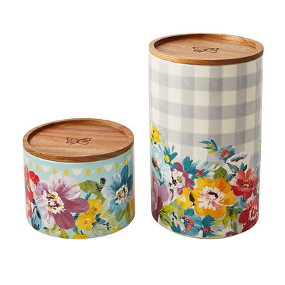 The Pioneer Woman Sweet Romance 4-Piece Ceramic Stacking Canisters Set with  Wood Lids - Yahoo Shopping